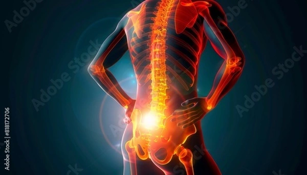 Fototapeta A skeleton with a red spine and red ribs by AI generated image