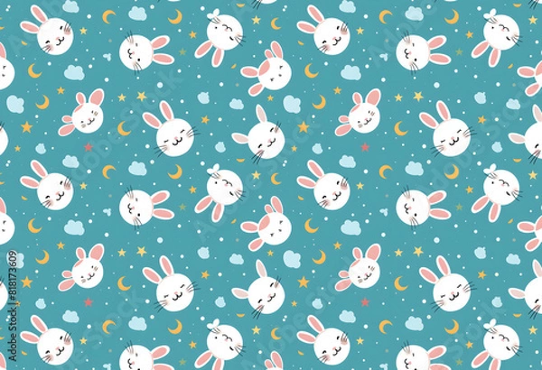 Obraz seamless pattern with rabbits and flowers.