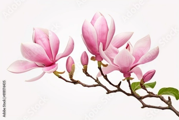 Fototapeta A painting of a magnolia tree with a pink flower. Generative AI