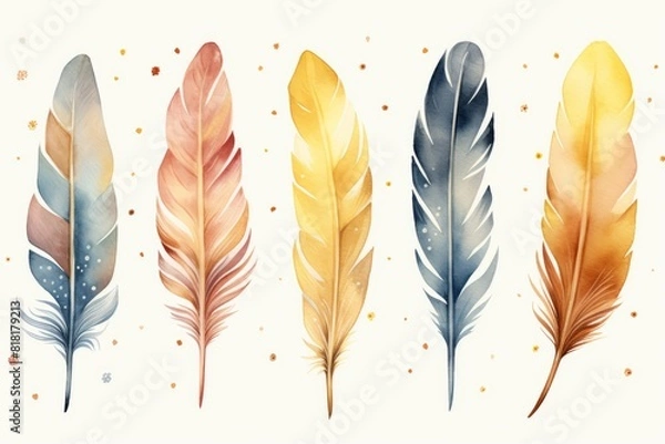 Fototapeta Watercolor feather on a white background. Generative AI