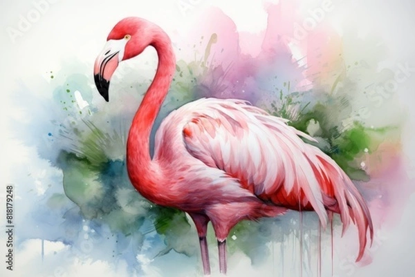 Fototapeta A painting of a pink flamingo. Generative AI
