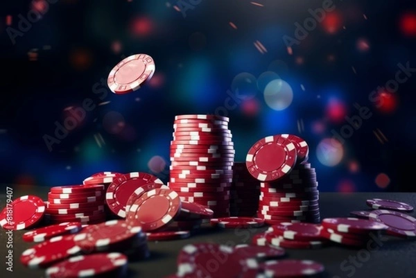 Fototapeta A stack of poker chips on the table. Generative AI