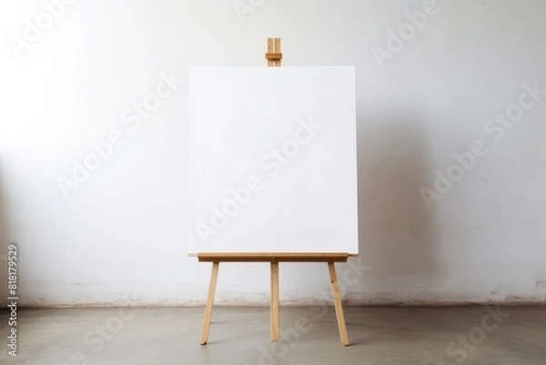 Fototapeta Wooden easel with blank canvas in a living room. Generative AI