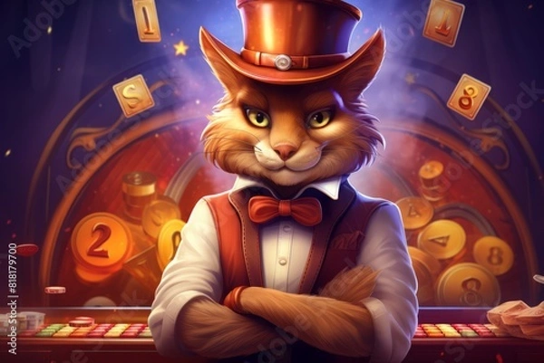 Fototapeta Сasino banner cat slot realistic. Generative AI