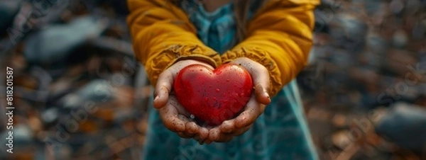 Fototapeta heart in the hands of a child, Concept of style, nature and uniqueness 