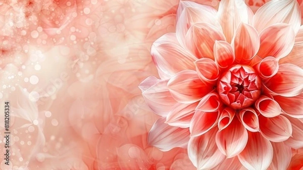 Fototapeta  A large flower in focus against a pink and white background, surrounded by a softly blurred bokeh of light at its center