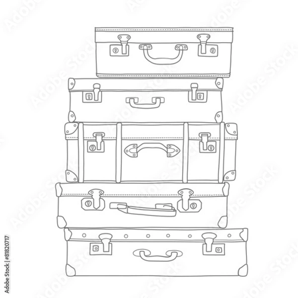 Fototapeta Sketch of the suitcases on white background, isolated