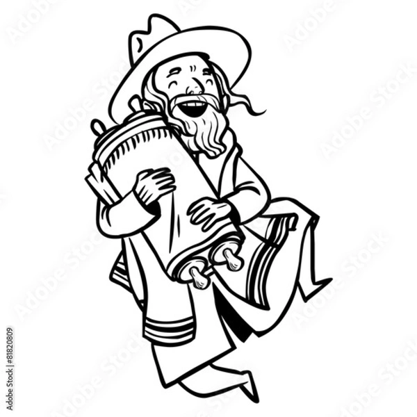 Obraz Funny cartoon jewish man dancing with Torah. Vector illustration