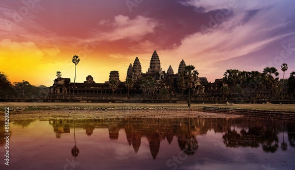Obraz zachód słońca w Angkor