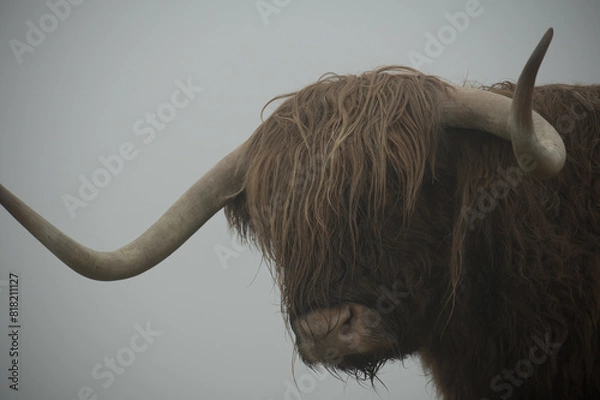 Fototapeta Closeup of an Allermuir hill highland cow, Scotland