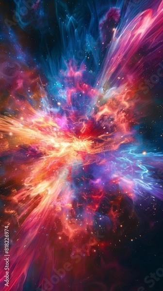 Fototapeta Vibrant galactic core explosion with rich colors and dynamic textures, suitable for sci-fi and space-themed visuals