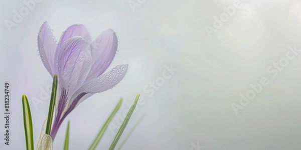 Obraz Purple Crocus Flower With Dew Drops Against Soft Pastel Background