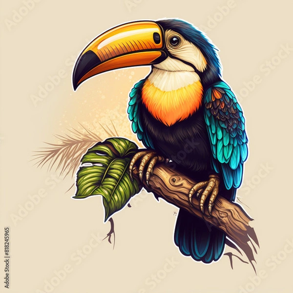 Obraz cute toucan bird with feathers logo coutout sticker generative ai