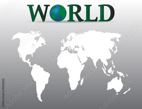 Fototapeta White world map with nice headline