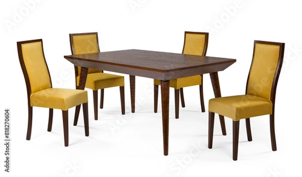 Fototapeta wooden dining table set isolated on white background . table and chair .