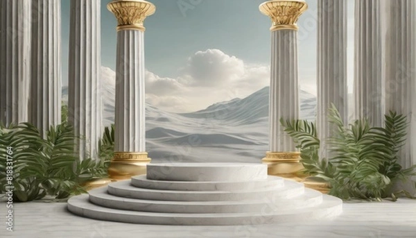 Obraz Background podium column 3d roman luxury greek white ancient display product classic.
