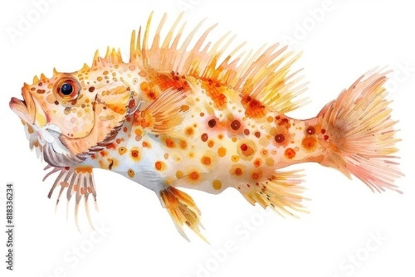 Fototapeta Porcupinefish,  Pastel-colored, in hand-drawn style, watercolor, isolated on white background