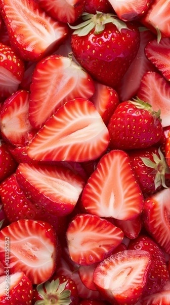 Fototapeta A collection of red, ripe strawberries packed closely together in a vibrant display.