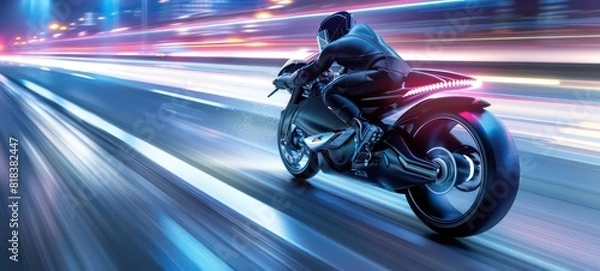 Fototapeta Futuristic motorbike speeding on the highway