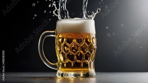 Fototapeta Isolated on translucent background, two beer mugs toasting and making a splash; remove png, clipping path, pen tool, white