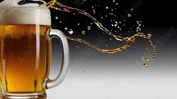 Fototapeta Isolated on translucent background, two beer mugs toasting and making a splash; remove png, clipping path, pen tool, white