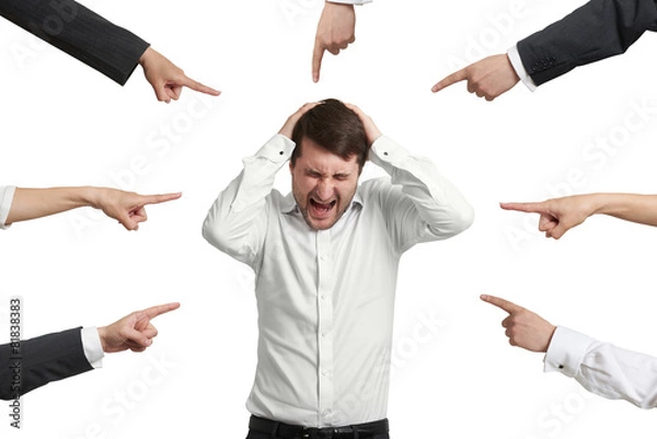 Obraz many fingers pointing at man