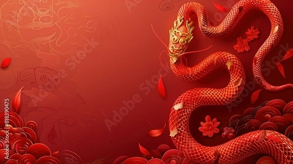 Fototapeta Snake Zodiac Sign Chinese New Year 2025 Background with Space for Text