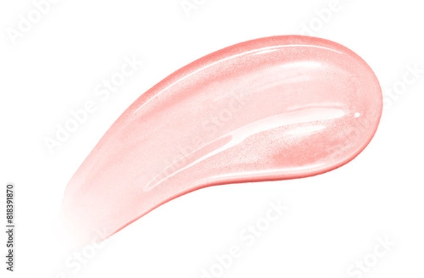 Fototapeta Pink lip gloss texture isolated on white background. Smudged cosmetic product smear. Makup swatch product sample