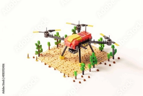 Fototapeta Isometric vehicle illustrations showcase the efficiency of smart drone aerial applications in precision agriculture for corn fields