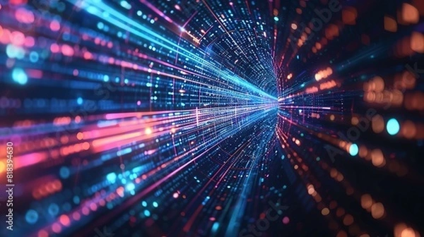 Obraz Global Data Transfer and Cyber Tech: Abstract High-Speed Connection Background