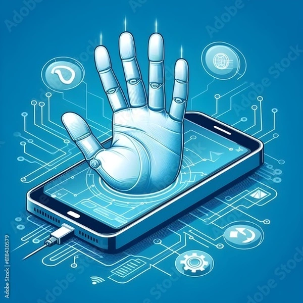 Obraz Human hand emerging from a smartphone. Social network concept.