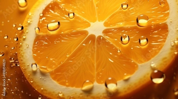 Fototapeta A close up of an orange with water droplets on it