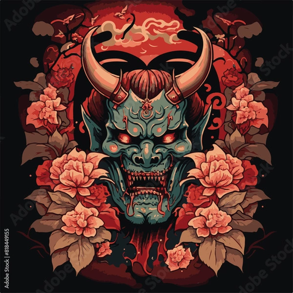 Fototapeta SKULL AND HANNYA MASK AND AI-GENERATED VECTOR FILES - VERY SUITABLE FOR YOUR NEEDS