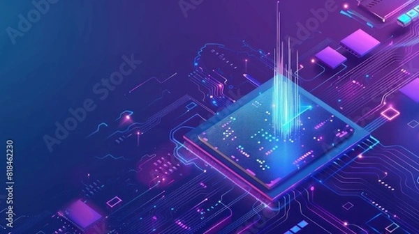Fototapeta central processor unit. CPU chips. Microprocessor with blue light. Big data processing, future Technology concept.