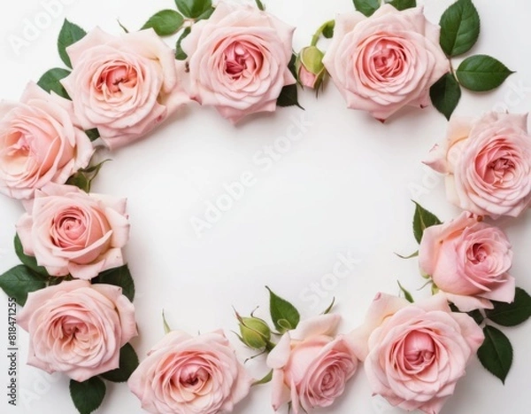 Fototapeta A white frame with pink roses surrounding it