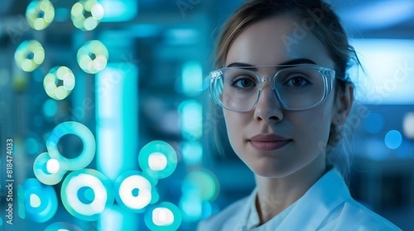 Fototapeta Female Nuclear Physicists Portrait with Nuclear Symbols, Nuclear physicists, portrait, nuclear symbols