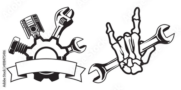Obraz Skull mechanic logo design template, Hardcore mechanic logo clipart, for Cricut machines.