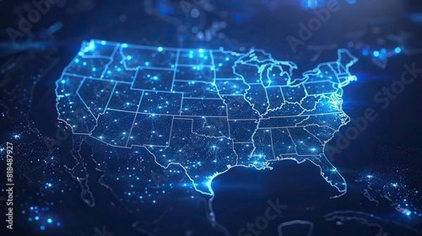 Fototapeta abstract digital map of usa concept of north america global network and connectivity data transfer and cyber technology information exchange and telecommunication.stock photo