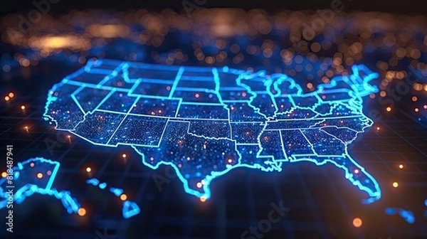Fototapeta abstract digital map of usa concept of north america global network and connectivity data transfer and cyber technology information exchange and telecommunication.illustration,stock photo