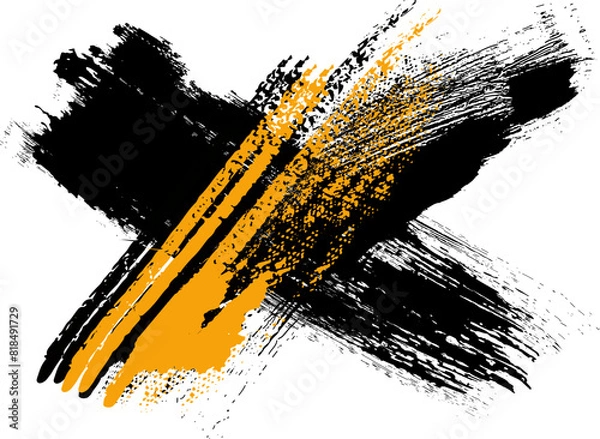 Fototapeta streaks of black and yellow paint, Vector figured brush strokes brush and ink. Grunge Paint stripe Vector brush Stroke, Hand Drawn Brush strokes. yellow and black Crossed paint strokes vector
