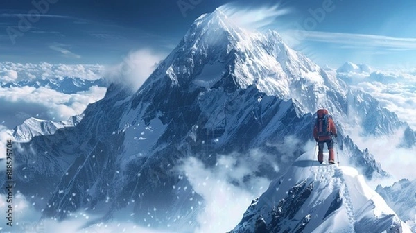 Fototapeta dramatic mountain climbing, peak action, exhilarating , DALL-E 2