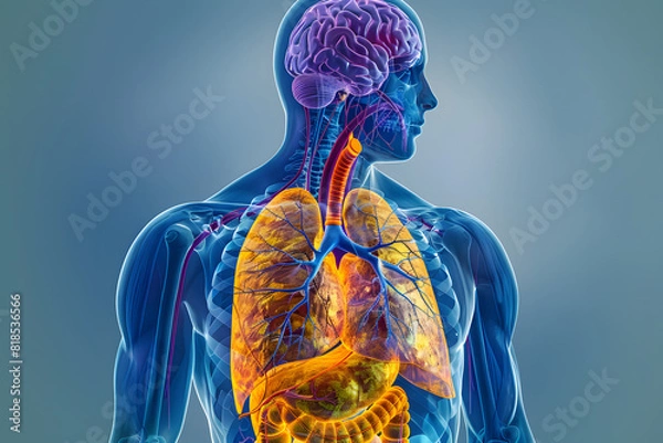 Fototapeta Images of various organs inside the human body projected through holographic images.
