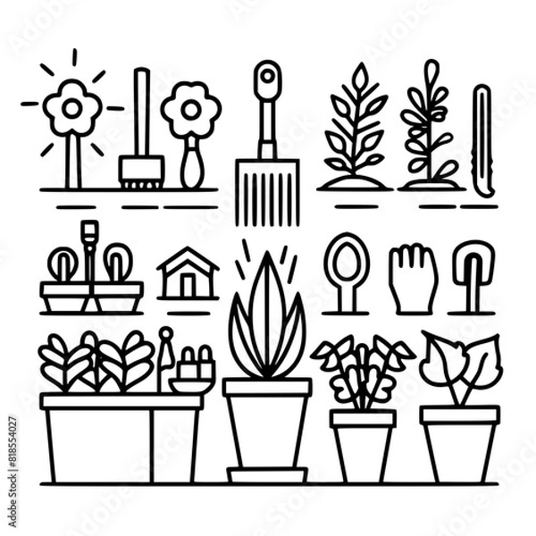 Fototapeta gardening icon, agriculture icon, tree icon, harvest icon, horticulture icon, farming icon, environmental icon, landscaped icon, farmer icon, lifestyles icon, innovation icon, agricultural icon, plant