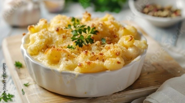 Fototapeta Front view fragrant mac and cheese with spotlight for advertise and presentation
