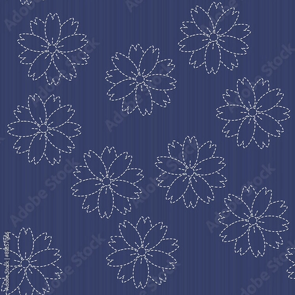 Fototapeta Traditional Japanese Embroidery Ornament with blooming sakura fl