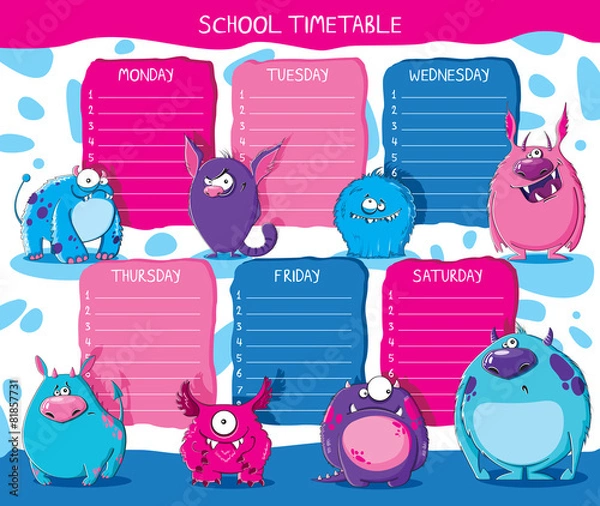 Obraz School timetable monsters