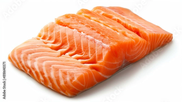 Fototapeta Fresh raw salmon fillet isolated on white background. 