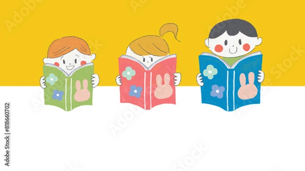 Obraz 絵本を読む子供達のかわいいイラスト