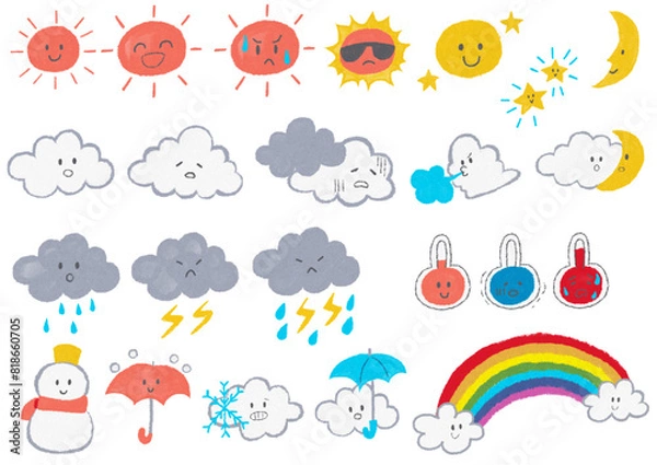 Fototapeta 手書きのかわいい天気のイラスト集