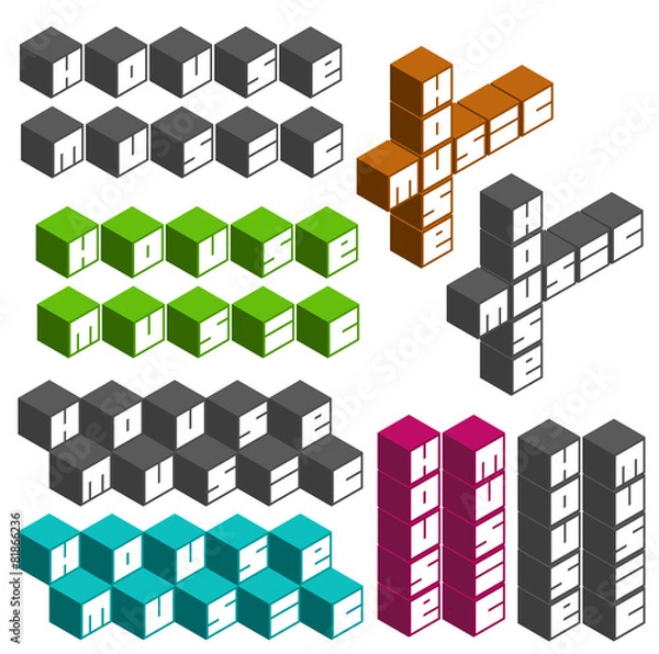 Fototapeta house music party cubic square fonts in different colors
